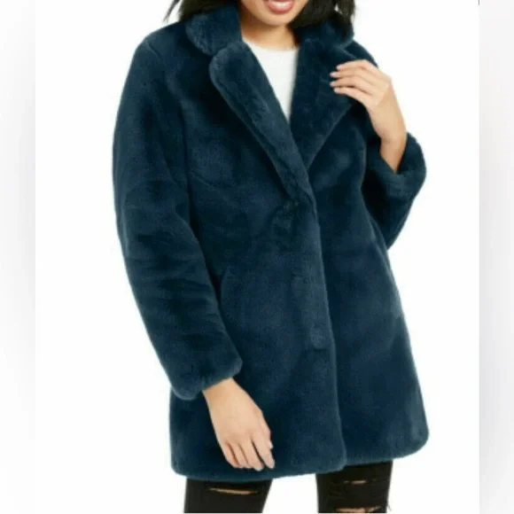 CHRISTIAN SIRIANO New York FAUX FUR Oversized Coat In A Deep Teal / Blue Tone - Picture 13 of 13